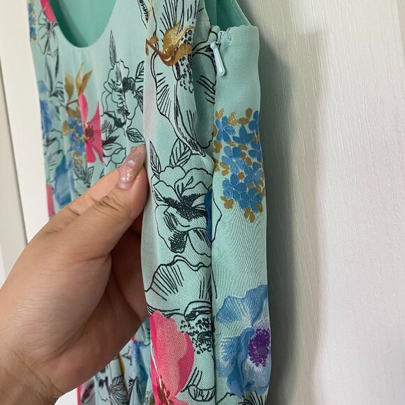 Floral & Flowy High- Low Green Dress with Floral Pattern Size S/M - Picture 9 of 12